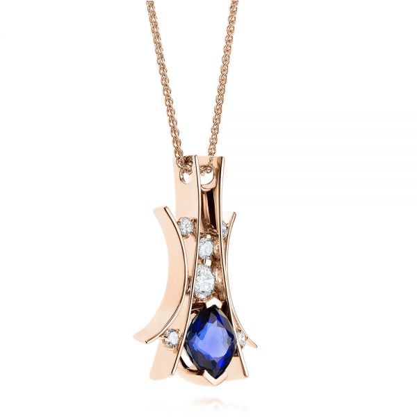 18k Rose Gold 18k Rose Gold Custom Tanzanite And Diamond Pendant - Flat View -  103982