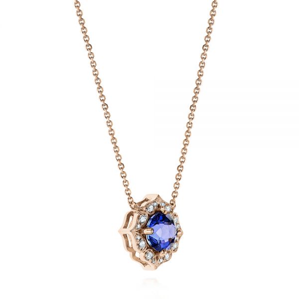 18k Rose Gold 18k Rose Gold Custom Tanzanite And Diamond Pendant - Flat View -  105106