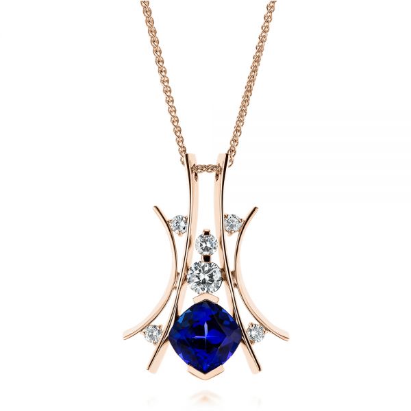 14k Rose Gold 14k Rose Gold Custom Tanzanite And Diamond Pendant - Three-Quarter View -  103982