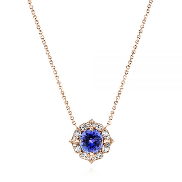 14k Rose Gold 14k Rose Gold Custom Tanzanite And Diamond Pendant - Three-Quarter View -  105106