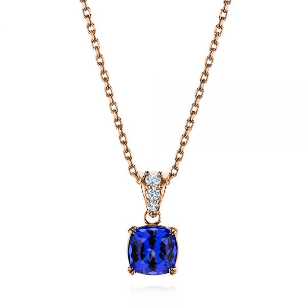 18k Rose Gold 18k Rose Gold Custom Tanzanite And Diamond Pendant - Three-Quarter View -  106100 - Thumbnail