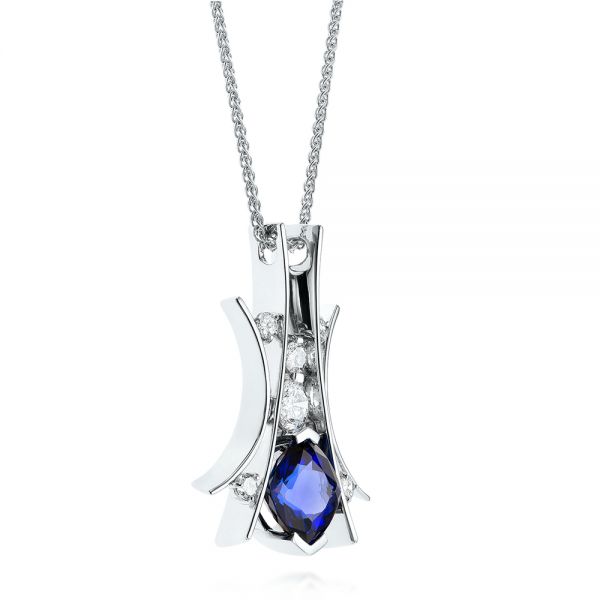 18k White Gold 18k White Gold Custom Tanzanite And Diamond Pendant - Flat View -  103982