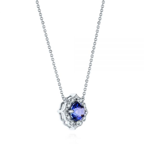 18k White Gold Custom Tanzanite And Diamond Pendant - Flat View - 105106