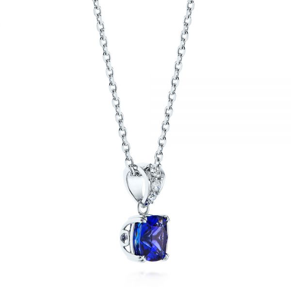 18k White Gold 18k White Gold Custom Tanzanite And Diamond Pendant - Flat View -  106100 - Thumbnail