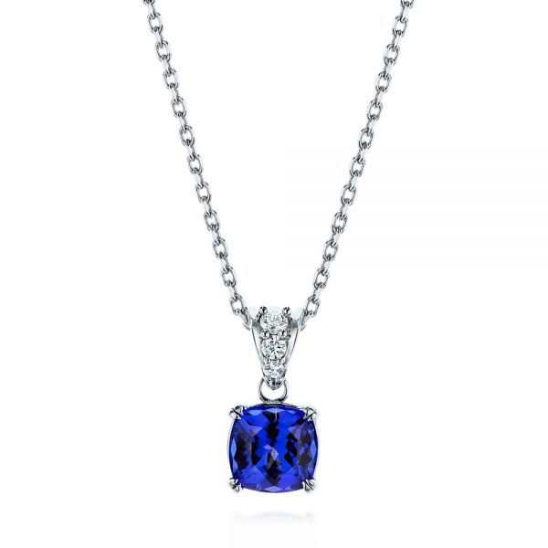 14k White Gold 14k White Gold Custom Tanzanite And Diamond Pendant - Three-Quarter View -  106100