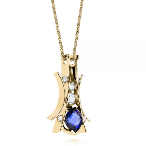 18k Yellow Gold 18k Yellow Gold Custom Tanzanite And Diamond Pendant - Flat View -  103982