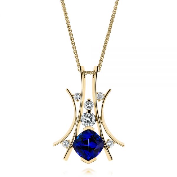 14k Yellow Gold 14k Yellow Gold Custom Tanzanite And Diamond Pendant - Three-Quarter View -  103982