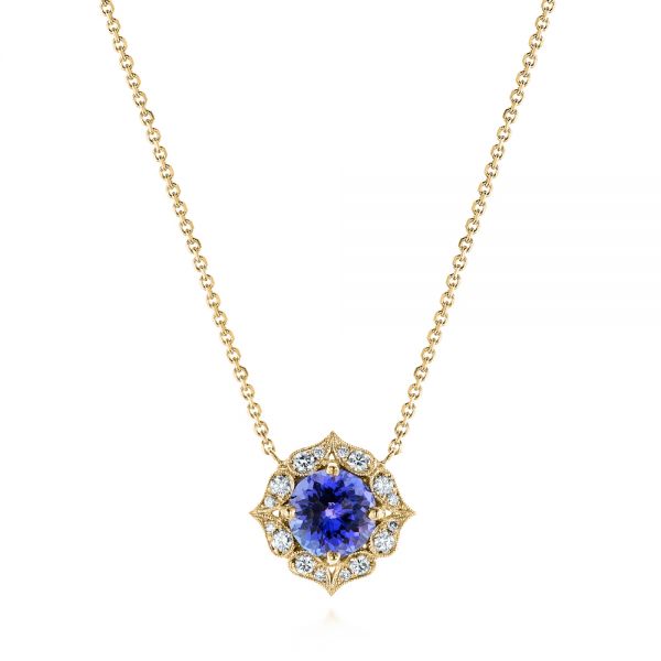 18k Yellow Gold 18k Yellow Gold Custom Tanzanite And Diamond Pendant - Three-Quarter View -  105106