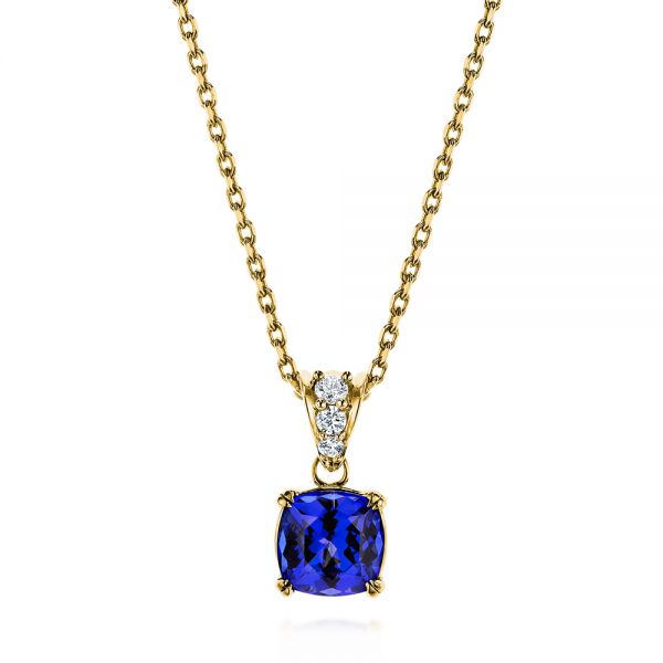 18k Yellow Gold 18k Yellow Gold Custom Tanzanite And Diamond Pendant - Three-Quarter View -  106100 - Thumbnail