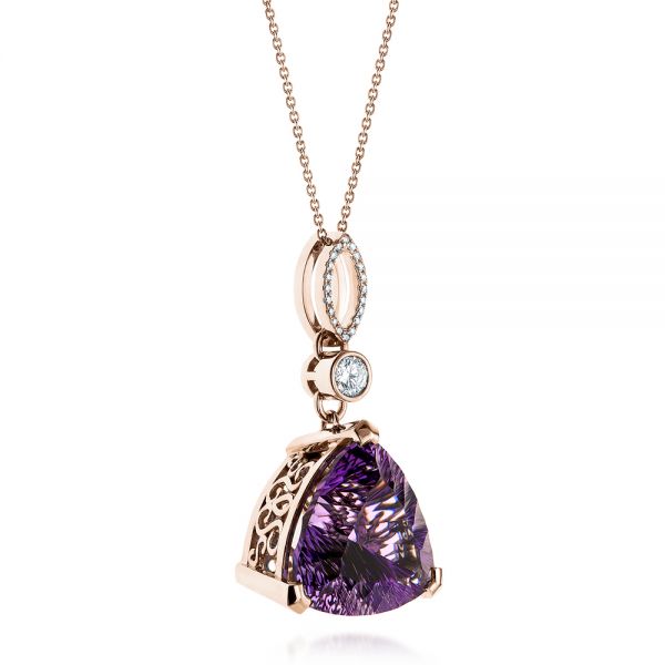 14k Rose Gold 14k Rose Gold Custom Trilliant Amethyst And Diamond Pendant - Flat View -  103385