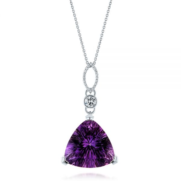 Custom Trilliant Amethyst and Diamond Pendant - Image