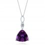 18k White Gold 18k White Gold Custom Trilliant Amethyst And Diamond Pendant - Three-Quarter View -  103385 - Thumbnail