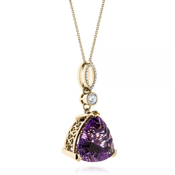 18k Yellow Gold 18k Yellow Gold Custom Trilliant Amethyst And Diamond Pendant - Flat View -  103385