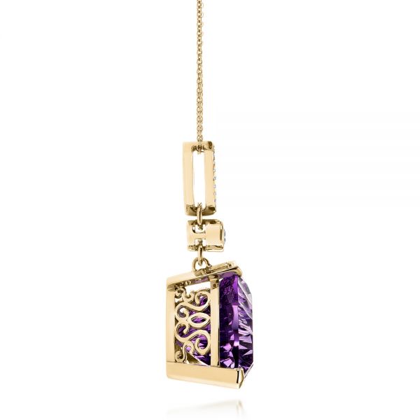 14k Yellow Gold 14k Yellow Gold Custom Trilliant Amethyst And Diamond Pendant - Side View -  103385