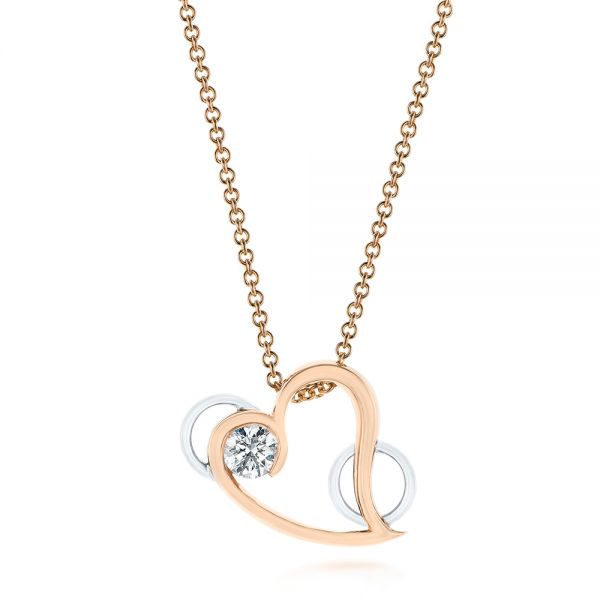 14k Rose Gold And 14K Gold 14k Rose Gold And 14K Gold Custom Two-tone Diamond Heart Pendant - Three-Quarter View -  104255