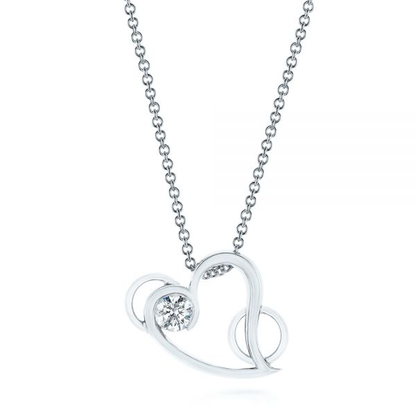  Platinum And 14K Gold Platinum And 14K Gold Custom Two-tone Diamond Heart Pendant - Three-Quarter View -  104255