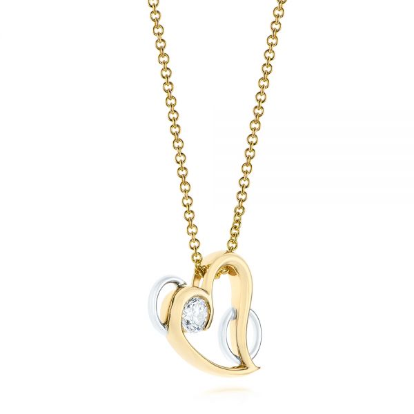 14k Yellow Gold And Platinum 14k Yellow Gold And Platinum Custom Two-tone Diamond Heart Pendant - Flat View -  104255