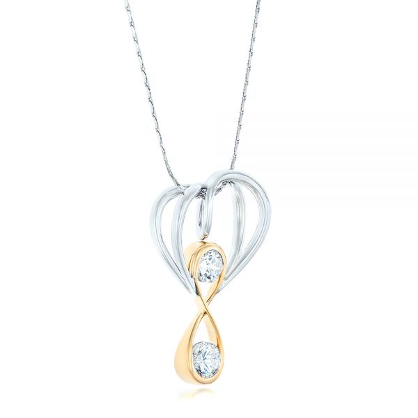14k Yellow Gold And 14K Gold Custom Two-tone White Quartz Pendant - Flat View - 102541