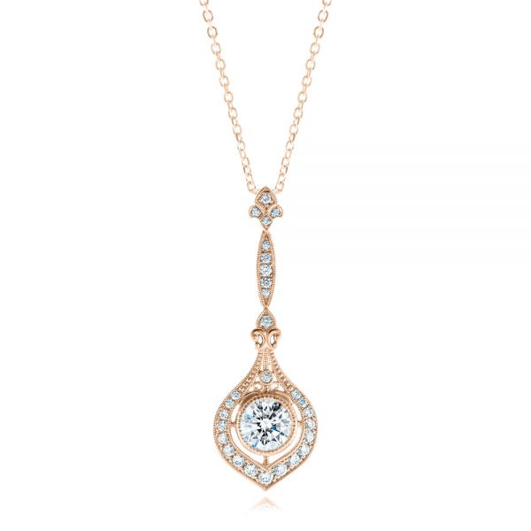 18k Rose Gold 18k Rose Gold Custom Vintage Inspired Diamond Pendant - Three-Quarter View -  107261