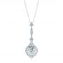 14k White Gold Custom Vintage Inspired Diamond Pendant - Three-Quarter View -  107261 - Thumbnail