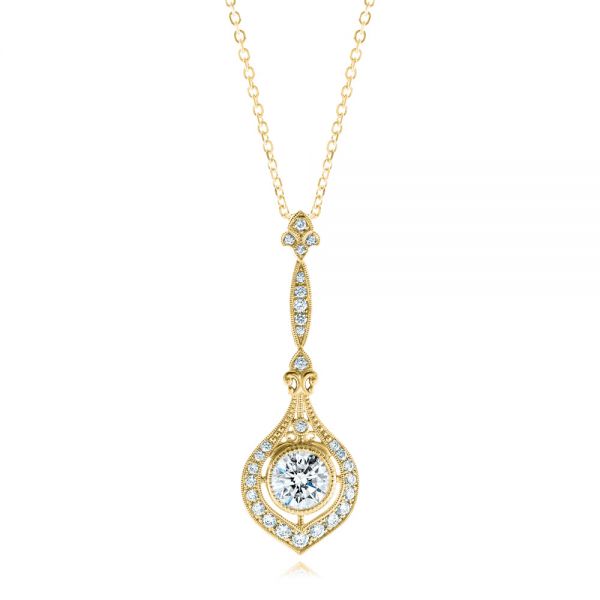 14k Yellow Gold 14k Yellow Gold Custom Vintage Inspired Diamond Pendant - Three-Quarter View -  107261