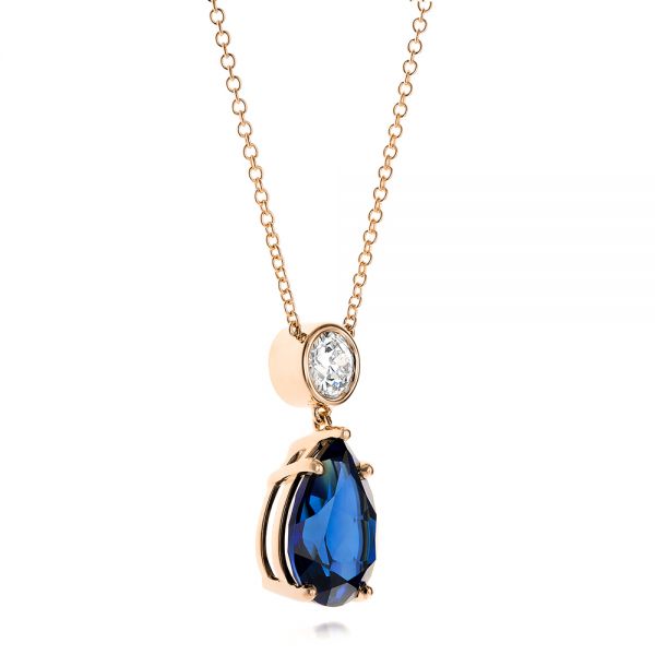 14k Rose Gold 14k Rose Gold Custom Blue Sapphire And Diamond Pendant - Flat View -  103230