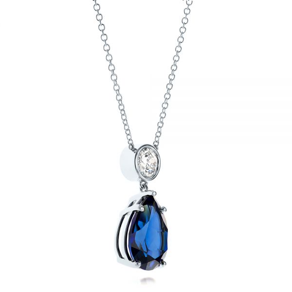 14k White Gold 14k White Gold Custom Blue Sapphire And Diamond Pendant - Flat View -  103230