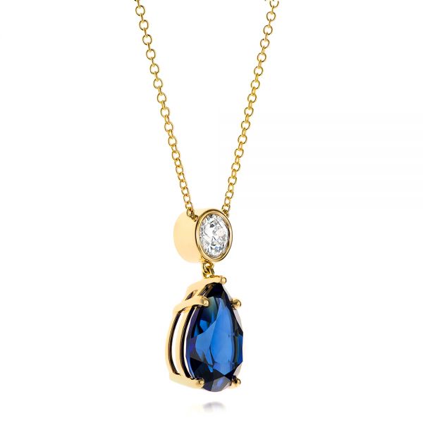 14k Yellow Gold Custom Blue Sapphire And Diamond Pendant - Flat View -  103230