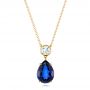 14k Yellow Gold Custom Blue Sapphire And Diamond Pendant - Three-Quarter View -  103230 - Thumbnail