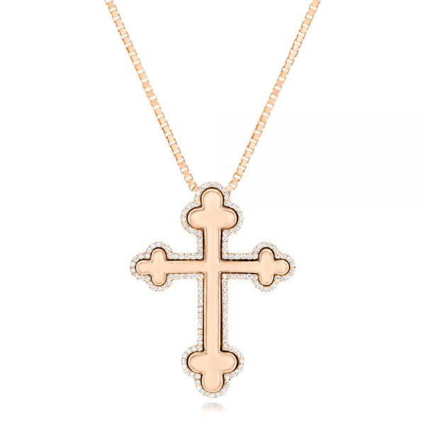 14k Rose Gold 14k Rose Gold Custom Diamond Cross Pendant - Three-Quarter View -  102920