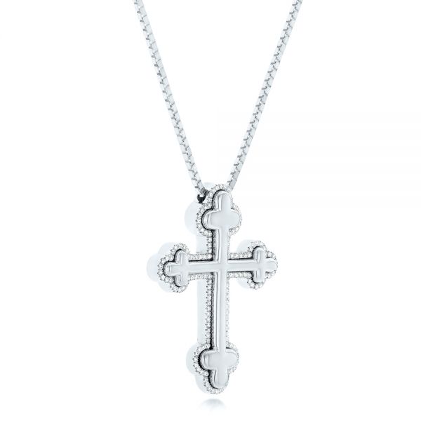 18k White Gold 18k White Gold Custom Diamond Cross Pendant - Flat View -  102920