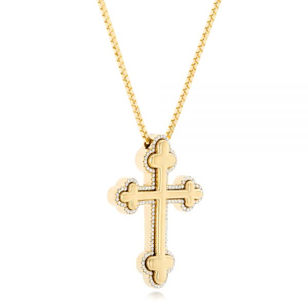 14k Yellow Gold 14k Yellow Gold Custom Diamond Cross Pendant - Flat View -  102920