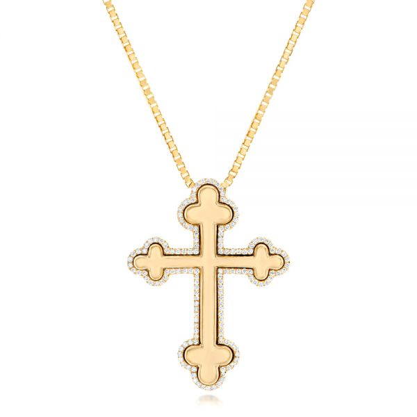 Custom Yellow Gold Diamond Cross Pendant - Image