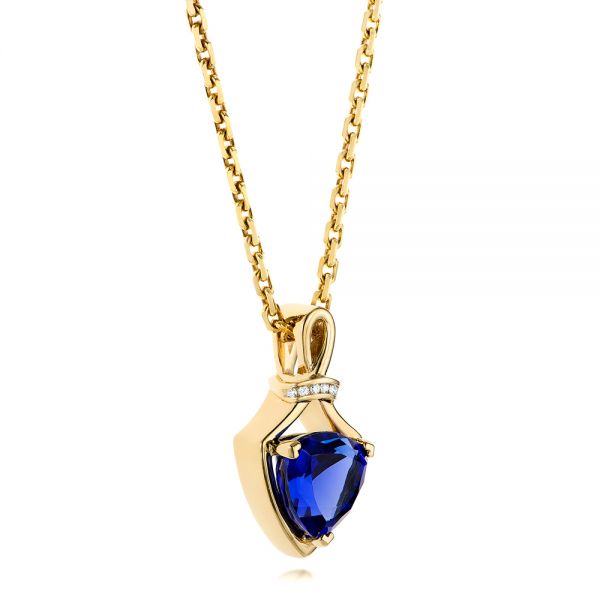 14k Yellow Gold Custom Tanzanite And Diamond Pendant - Flat View -  103206