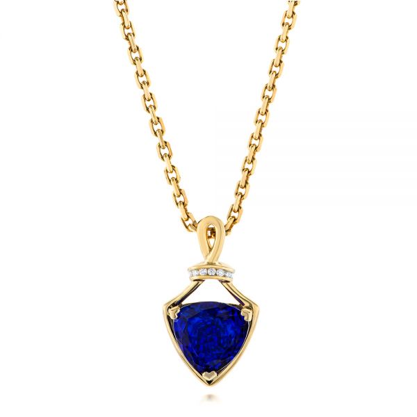 14k Yellow Gold Custom Tanzanite And Diamond Pendant - Three-Quarter View -  103206