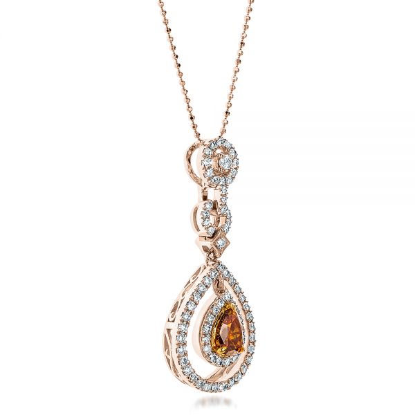 18K Gold And 14k Rose Gold 18K Gold And 14k Rose Gold Deep Yellow Diamond Halo Pendant - Flat View - 100676