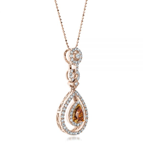  14K Gold And 14k Rose Gold 14K Gold And 14k Rose Gold Deep Yellow Diamond Halo Pendant - Flat View -  100676