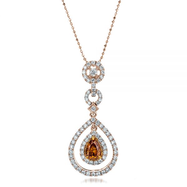  18K Gold And 14k Rose Gold 18K Gold And 14k Rose Gold Deep Yellow Diamond Halo Pendant - Three-Quarter View -  100676