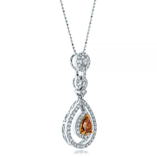 18K Gold And 18k White Gold 18K Gold And 18k White Gold Deep Yellow Diamond Halo Pendant - Flat View - 100676