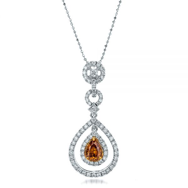  Platinum And 18k White Gold Platinum And 18k White Gold Deep Yellow Diamond Halo Pendant - Three-Quarter View -  100676