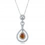  14K Gold And Platinum 14K Gold And Platinum Deep Yellow Diamond Halo Pendant - Three-Quarter View -  100676 - Thumbnail