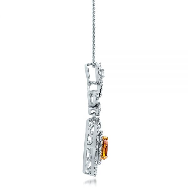 18K Gold And 18k White Gold 18K Gold And 18k White Gold Deep Yellow Diamond Halo Pendant - Side View - 100676