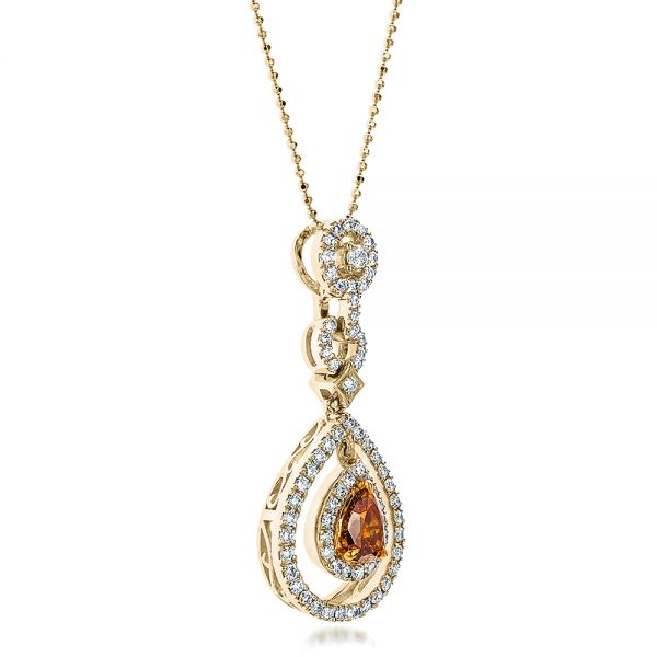 18K Gold And 14k Yellow Gold 18K Gold And 14k Yellow Gold Deep Yellow Diamond Halo Pendant - Flat View - 100676