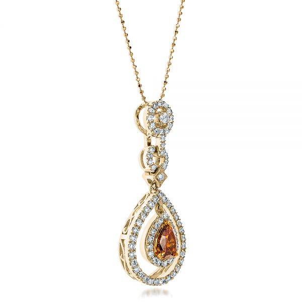  Platinum And 18k Yellow Gold Platinum And 18k Yellow Gold Deep Yellow Diamond Halo Pendant - Flat View -  100676