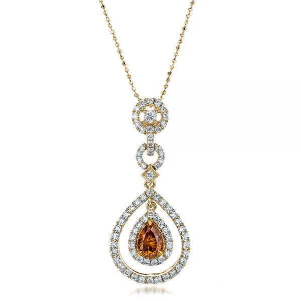  14K Gold And 18k Yellow Gold 14K Gold And 18k Yellow Gold Deep Yellow Diamond Halo Pendant - Three-Quarter View -  100676