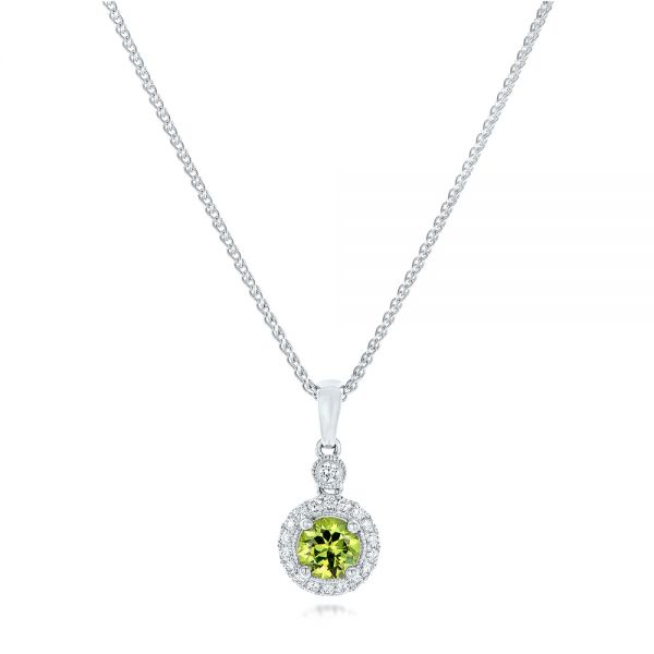 14k White Gold 14k White Gold Demantoid And Diamond Pendant - Three-Quarter View -  102631