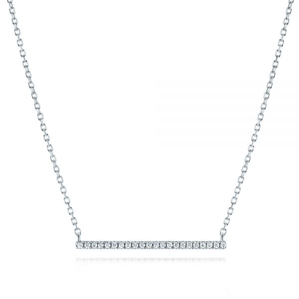 14k White Gold Diamond Bar Necklace - Three-Quarter View -  106290