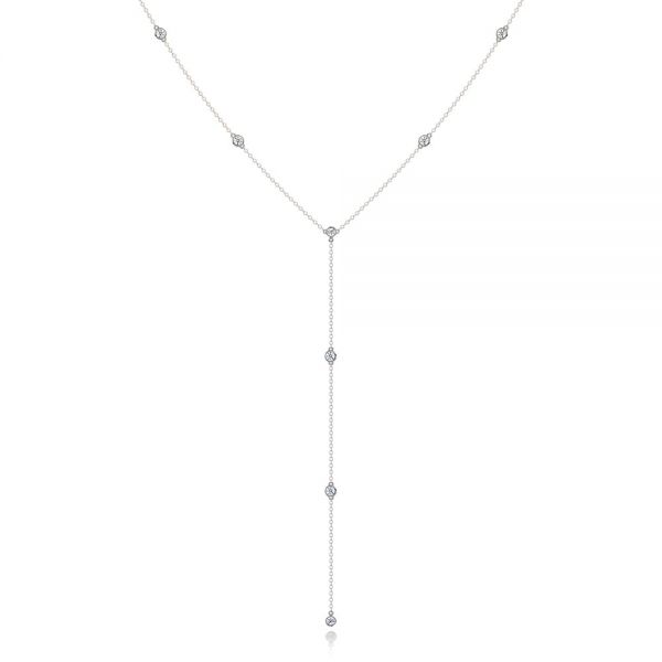  Platinum Platinum Diamond Bezel Y-drop Necklace - Three-Quarter View -  107175