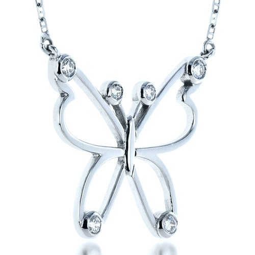 Diamond Butterfly Pendant - Three-Quarter View -  1321 - Thumbnail