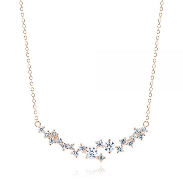 18k Rose Gold 18k Rose Gold Diamond Cluster Necklace - Three-Quarter View -  107184